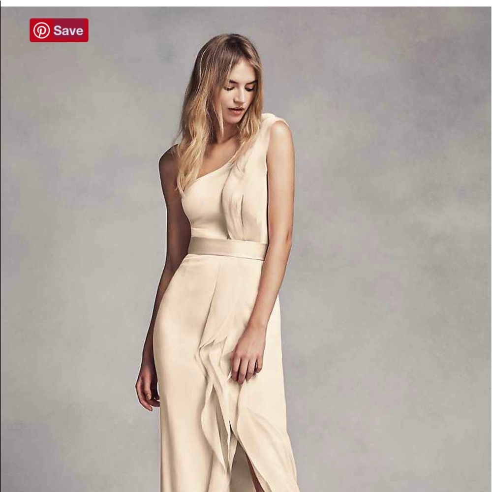 Long One-Shoulder Bridesmaid VW Champagne Dress